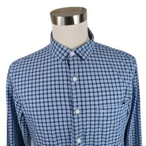 John Miller Mens Hangout Slim Fit Button Up Two Tone Blue Plaid Shirt Size 42
